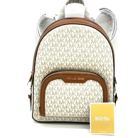 Michael Kors Jaycee Medium Zip Packet Backpack Vanilla/Brown - Picture 2 of 11